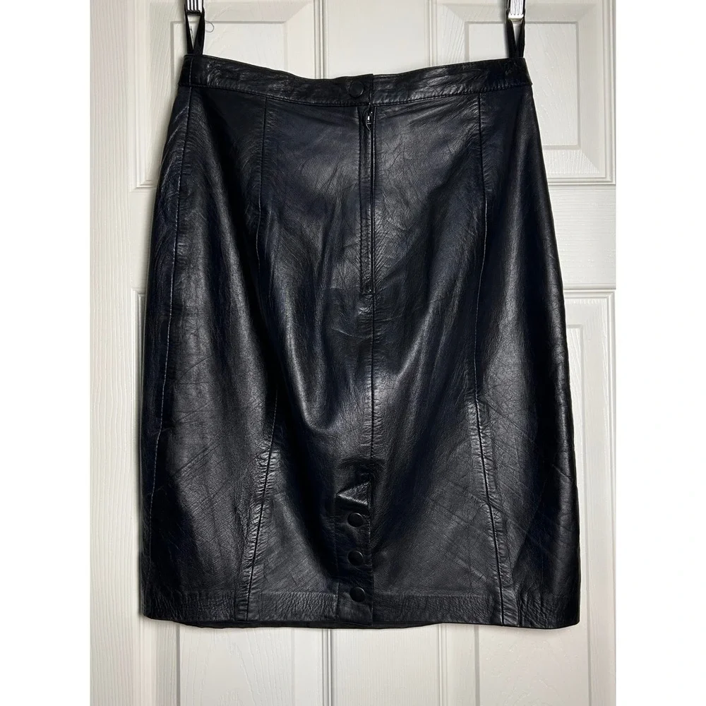 B.B. Dakota Leatherwear Women's Black Midi Skirt Button‎ Front Size 9/10